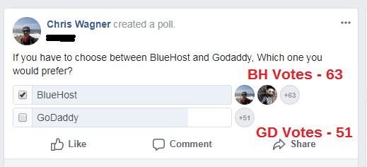 Bluehost vs GoDaddy facebook poll