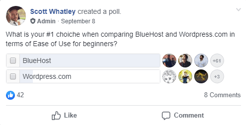 Bluehost vs WordPress facebook poll