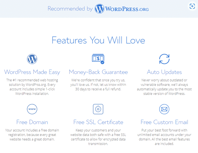 bluehost wordpress features